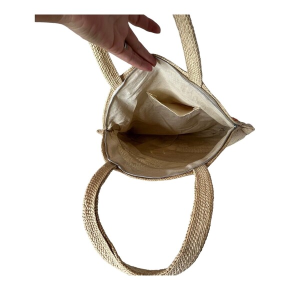 Vintage Hand Woven Large Straw Grass Raffia Shoulder Bag Floral Vacation Beach - Picture 5 of 7